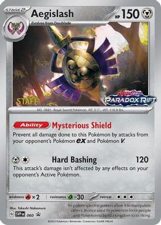 Aegislash - 060 (Prerelease) [Staff] — SV: Scarlet & Violet Promo Cards Pokémon TCG card by Takeshi Nakamura