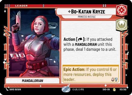 Bo-Katan Kryze - Princess in Exile — Shadows of the Galaxy Star Wars: Unlimited card by David Buisan