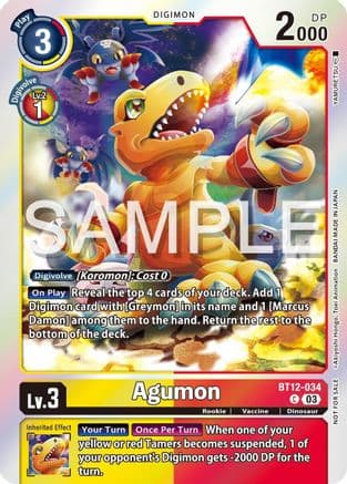 Agumon - BT12-034 (Official Tournament Vol.13 Winner Pack) — Across Time Digimon Card Game card by YAMURETSU