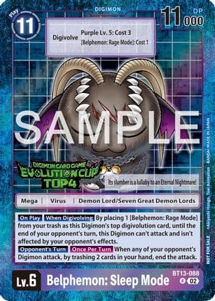 Belphemon: Sleep Mode - BT13-088 (2024 Evolution Cup Top 4) — Versus Royal Knights Digimon Card Game card by Akiyoshi Honga, Toei Animation