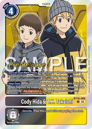Cody Hida & T.K. Takaishi — Beginning Observer Pre-Release Cards Digimon Card Game card by Akiyoshi Hongo, Toei Animation