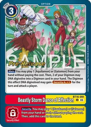Beastly Storm Dance of Affection — Beginning Observer Pre-Release Cards Digimon Card Game card by Akiyoshi Hongo, Toei Animation