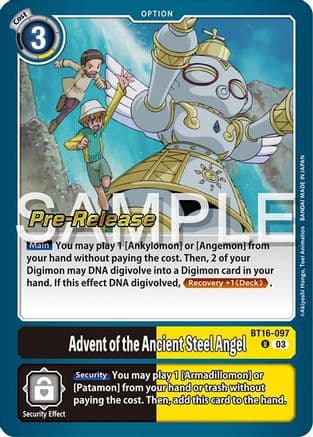 Advent of the Ancient Steel Angel — Beginning Observer Pre-Release Cards Digimon Card Game card by Akiyoshi Honga, Toei Animation