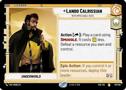 Lando Calrissian - With Impeccable Taste — Shadows of the Galaxy Star Wars: Unlimited card by Eric Hibbeler