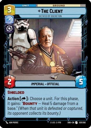 The Client - Dictated by Discretion — Shadows of the Galaxy Star Wars: Unlimited card by Ash Pierce