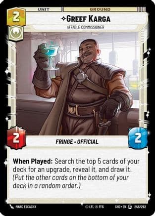 Greef Karga - Affable Commissioner — Shadows of the Galaxy Star Wars: Unlimited card by Marc Escachx
