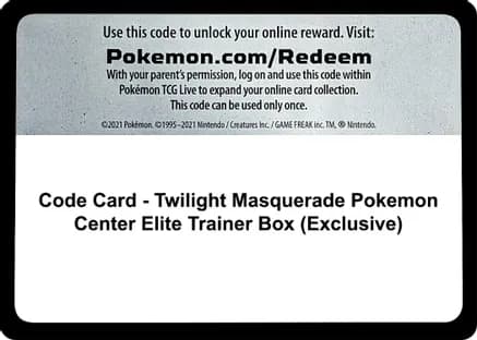 Code Card - Twilight Masquerade Pokemon Center Elite Trainer Box (Exclusive) — SV06: Twilight Masquerade