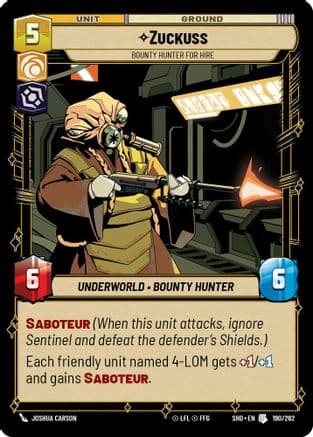 Zuckuss - Bounty Hunter for Hire — Shadows of the Galaxy Star Wars: Unlimited card by Joshua Carson