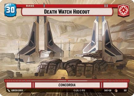 Death Watch Hideout // Experience (Hyperspace) — Shadows of the Galaxy Star Wars: Unlimited card by Aurelien Hubesch