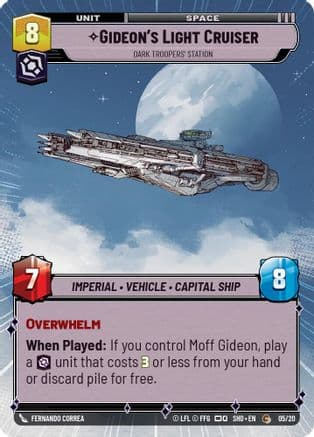 Gideon's Light Cruiser - Dark Troopers' Station (Hyperspace) — Shadows of the Galaxy: Weekly Play Promos Star Wars: Unlimited card by Fernando Correa