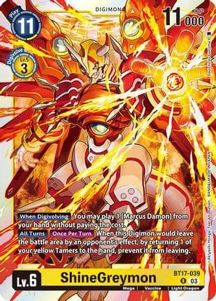 ShineGreymon — Secret Crisis Digimon Card Game card by Akiyoshi Hongo, Toei Animation, BANDAI MADE IN JAPAN