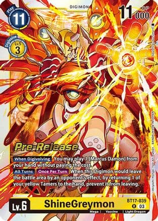 ShineGreymon — Secret Crisis Pre-Release Cards Digimon Card Game card by Akiyoshi Hongo, Toei Animation