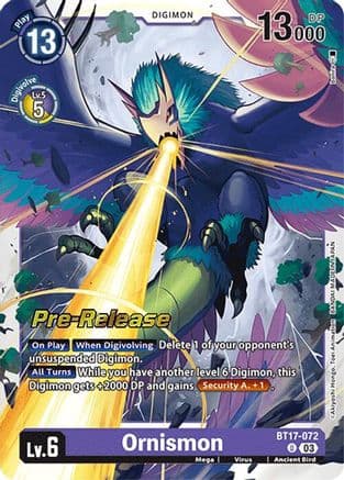 Ornismon — Secret Crisis Pre-Release Cards Digimon Card Game card by Akiyoshi Hongo, Toei Animation