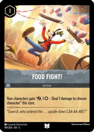 Food Fight! — Shimmering Skies Disney Lorcana card by Leonardo Giammichele
