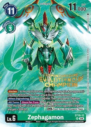 Zephagamon (August 2024 Evolution Cup Champion) — Starter Deck 18: Guardian Vortex Digimon Card Game card by Akiyoshi Hongō, Toei Animation, BANDAI MADE IN JAPAN