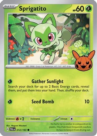 Sprigatito - 012/193 — Trick or Trade BOOster Bundle 2024 Pokémon TCG card by Megumi Mizutani
