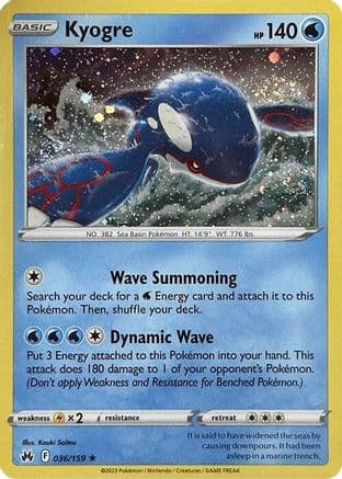Kyogre - 036/159 (Pixel Holo) — Miscellaneous Cards & Products Pokémon TCG card by Ken Sugimori