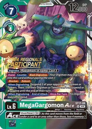 MegaGargomon ACE (2024 Regionals Participant) — Starter Deck 17: Double Typhoon Advanced Deck Set Digimon Card Game card by Akiyoshi, Honda Keisuke, Bandai Namco Animation