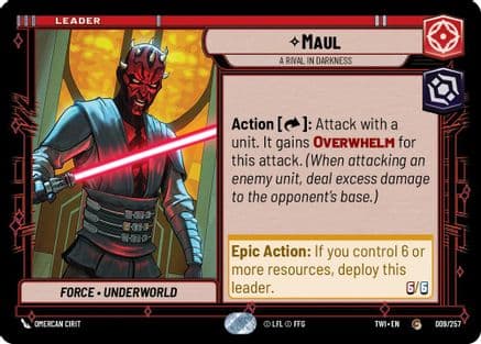 Maul - A Rival in Darkness — Twilight of the Republic Star Wars: Unlimited card by Omercan Cirit