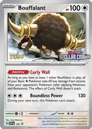 Bouffalant - 136 (Prerelease) [Staff] — SV: Scarlet & Violet Promo Cards Pokémon TCG card by Tonji Matsuno