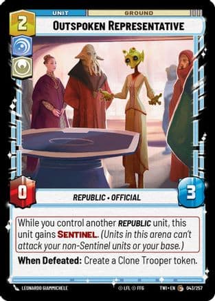 Outspoken Representative — Twilight of the Republic Star Wars: Unlimited card by Leonardo Giammichele