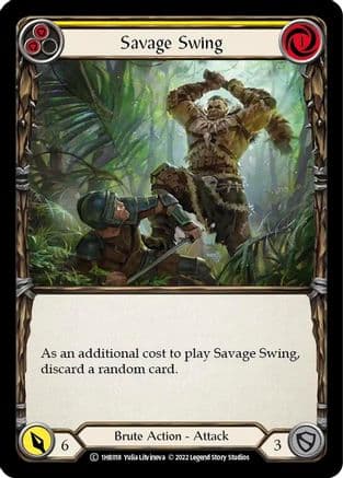 Savage Swing (Yellow) — Historic Pack 1 Blitz Deck: Rhinar Flesh and Blood card by Yulia Litvinova