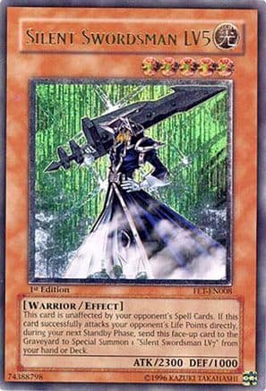 Silent Swordsman LV5 (UTR) — Flaming Eternity Yu-Gi-Oh! card by KAZUKI TAKAHASHI