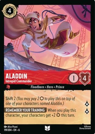 Aladdin - Intrepid Commander — Azurite Sea Disney Lorcana card by Alice Pisoni