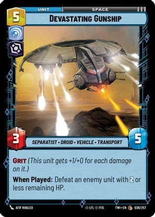 Devastating Gunship — Twilight of the Republic Star Wars: Unlimited card by Afif Khaled