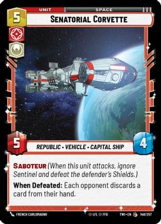 Senatorial Corvette — Twilight of the Republic Star Wars: Unlimited card by French Carlomagno