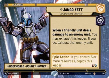 Jango Fett - Concealing the Conspiracy (Hyperspace) — Twilight of the Republic Star Wars: Unlimited card by Jake Parker