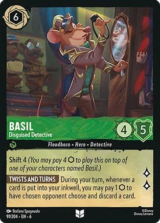 Basil - Disguised Detective — Azurite Sea Disney Lorcana card by Stefano Spagnuolo