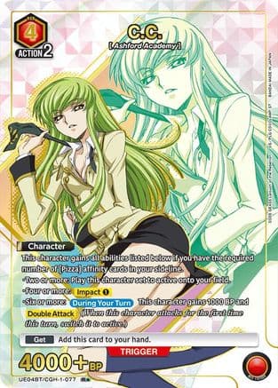 C.C. (077) (R*) — UE04BT: CODE GEASS: Lelouch of the Rebellion Union Arena card by BANDAI MADE IN JAPAN