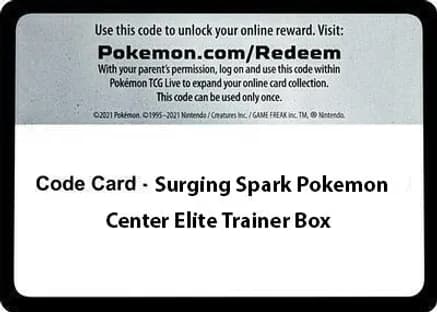 Code Card - Surging Sparks Pokemon Center Elite Trainer Box — SV08: Surging Sparks