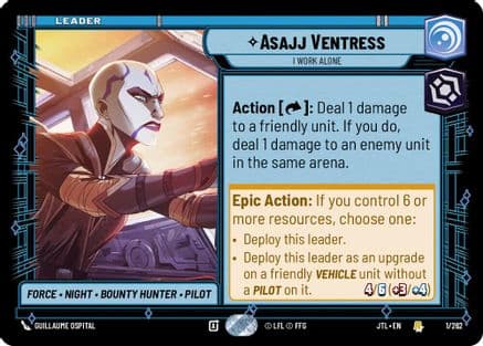 Asajj Ventress - I Work Alone — Jump to Lightspeed Star Wars: Unlimited card by Guillaume Ospital