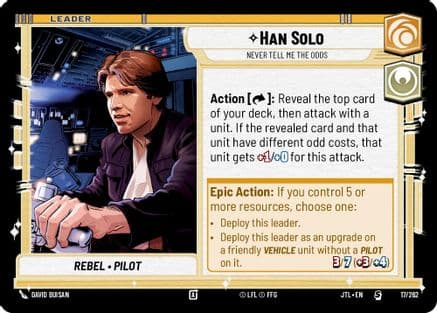 Han Solo - Never Tell Me the Odds — Jump to Lightspeed Star Wars: Unlimited card by David Buisan
