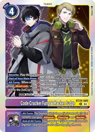 Code Cracker Fang & Hacker Judge — Release Special Booster 2.5 Digimon Card Game card by Akiyoshi Hongo, Toei Animation, BANDAI MADE IN JAPAN