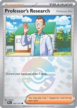 Professor's Research [Professor Elm] (Poke Ball Pattern) — SV: Prismatic Evolutions Pokémon TCG card by Ken Sugimori