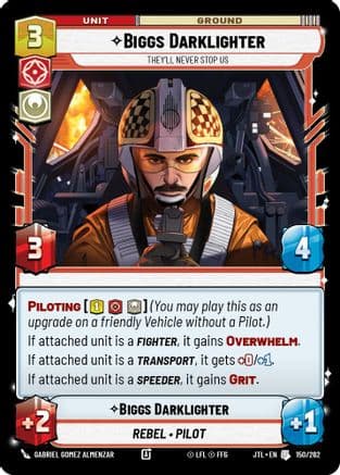 Biggs Darklighter - They'll Never Stop Us — Jump to Lightspeed Star Wars: Unlimited card by Gabriel Gomez Almenzar
