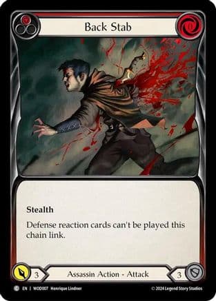Back Stab (Red) — Blitz Deck: The Hunted - Arakni, Web of Deceit Flesh and Blood card by Henrique Lindner