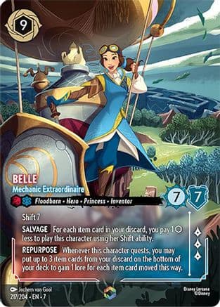 Belle - Mechanic Extraordinaire (Enchanted) — Archazia's Island Disney Lorcana card by Koni
