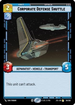 Corporate Defense Shuttle — Jump to Lightspeed Star Wars: Unlimited card by Erik Frobom