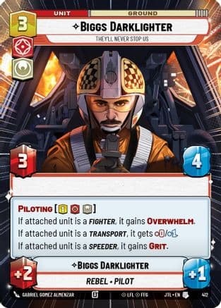Biggs Darklighter - They'll Never Stop Us (Hyperspace) — Jump to Lightspeed Star Wars: Unlimited card by Gabriel Gomez Almenzar