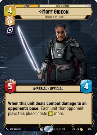 Moff Gideon - I Know Everything (Hyperspace) — Jump to Lightspeed Star Wars: Unlimited card by Afif Khaled