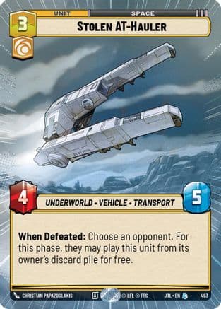 Stolen AT-Hauler (Hyperspace) — Jump to Lightspeed Star Wars: Unlimited card by Christian Papazoglakis