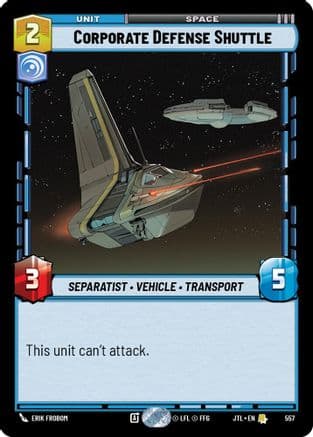 Corporate Defense Shuttle (Foil) — Jump to Lightspeed Star Wars: Unlimited card by Erik Frobom