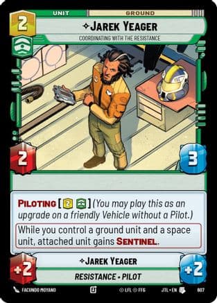 Jarek Yeager - Coordinating With The Resistance (Foil) — Jump to Lightspeed Star Wars: Unlimited card by Facundo Moyano