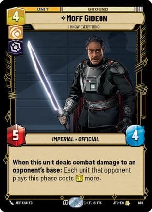Moff Gideon - I Know Everything (Foil) — Jump to Lightspeed Star Wars: Unlimited card by Afif Khaled