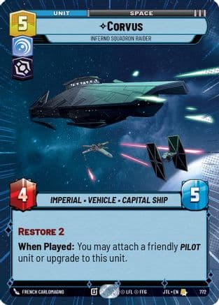 Corvus - Inferno Squadron Raider (Hyperspace Foil) — Jump to Lightspeed Star Wars: Unlimited card by French Carlomagno