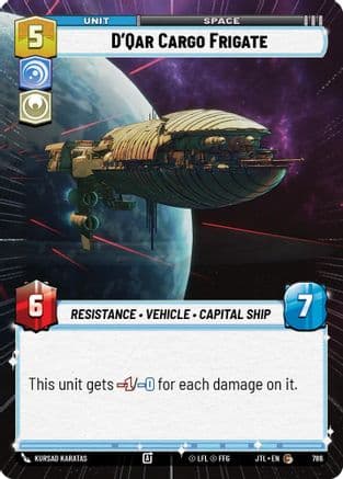 D'Qar Cargo Frigate (Hyperspace Foil) — Jump to Lightspeed Star Wars: Unlimited card by Kursad Karatas